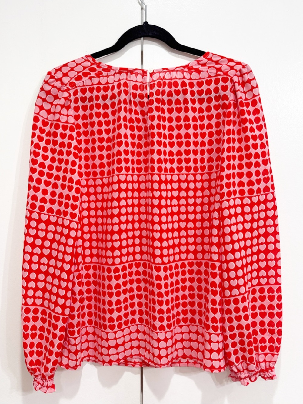 Loft Red Pink Heart Print Blouse Size Medium - Picture 6 of 6